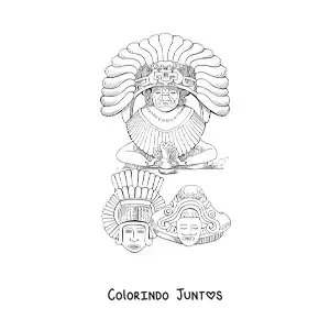 Desenho para colorir de esculturas astecas