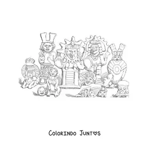 Desenho para colorir de figuras de argila astecas