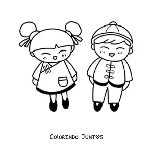 Desenho para colorir de crianças chinesas kawaii