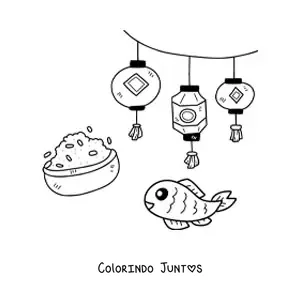 Desenho para colorir de elementos da cultura chinesa