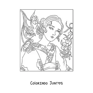 Desenho para colorir de linda mulher chinesa com traje tradicional