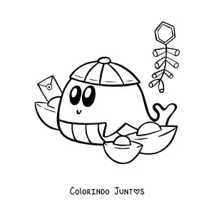 Desenho para colorir de baleia kawaii animada comemorando o Ano Novo Chinês