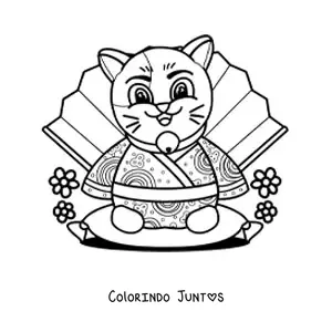 Desenho para colorir de gato chinês animado