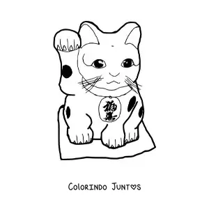Desenho para colorir de gato chinês da sorte