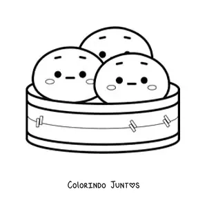Desenho para colorir de dumplings chineses kawaii animados