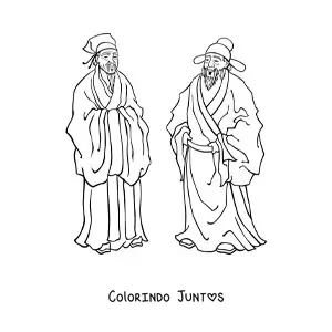 Desenho para colorir de homens chineses