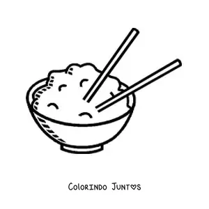 Desenho para colorir de prato de arroz com palitos chineses