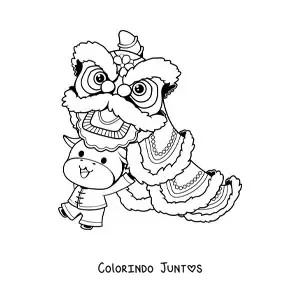 Desenho para colorir de vaca animada com dragão chinês