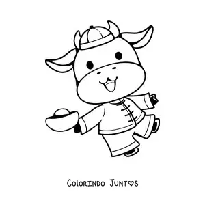 Desenho para colorir de vaca animada comemorando o Ano Novo Chinês