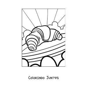 Desenho para colorir de croissant em um prato