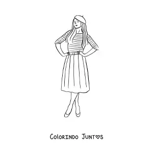 Desenho para colorir de garota francesa na moda
