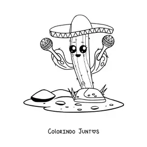 Desenho para colorir de cacto mexicano animado kawaii