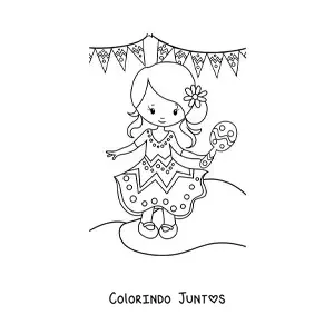 Desenho para colorir de menina mexicana animada