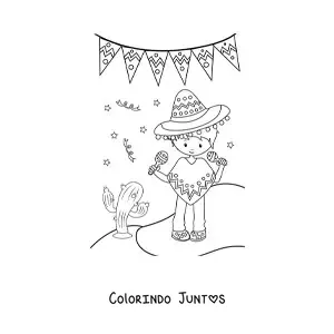 Desenho para colorir de menino mexicano animado