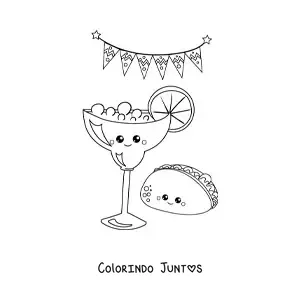 Desenho para colorir de taco animado com tequila