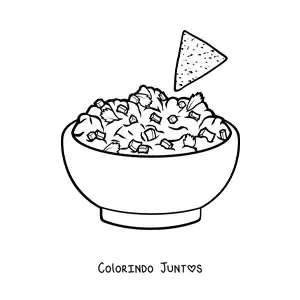 Desenho para colorir de guacamole com nachos