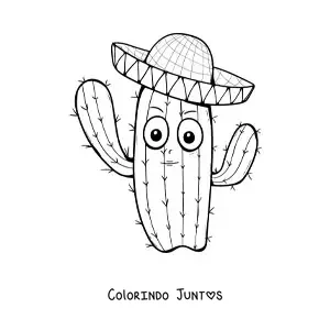 Desenho para colorir de cacto mexicano animado