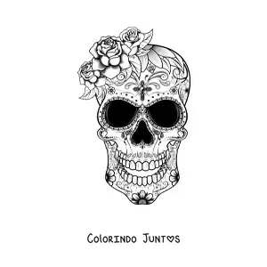 Desenho para colorir de caveira mexicana com flores