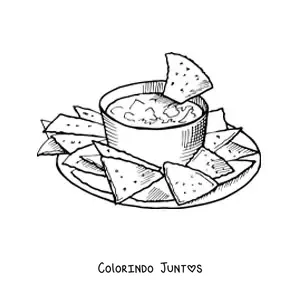 Desenho para colorir de nachos com guacamole