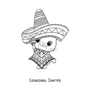 Desenho para colorir de gato mariachi animado