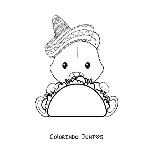 Desenho para colorir de urso animado comendo um taco
