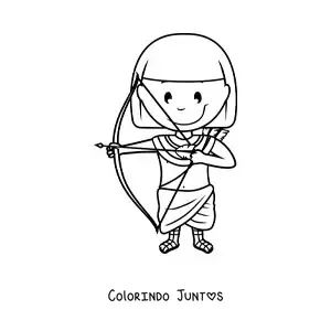 Desenho para colorir de homem egípcio animado com um arco