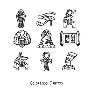 Desenho para colorir de elementos da cultura egípcia