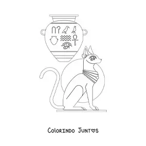 Desenho para colorir de escultura e vaso da arte egípcia