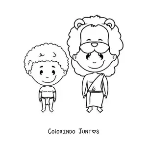 Desenho para colorir de menino de tribo africana e seu pai