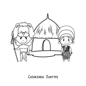 Desenho para colorir de tribo africana animada