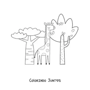Desenho para colorir de girafa africana na savana