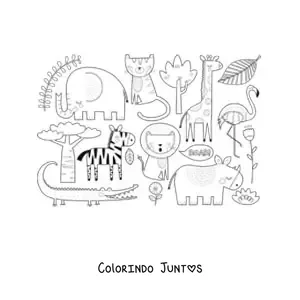 Desenho para colorir de animais da savana africana