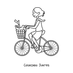 Desenho para colorir de uma menina andando de bicicleta