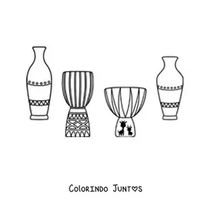 Desenho para colorir de vasos e tambores africanos