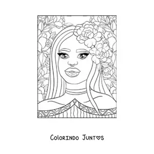 Desenho para colorir de bela mulher africana com flores