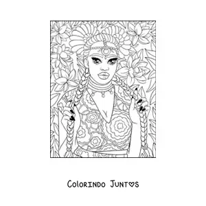 Desenho para colorir de bela mulher africana com tranças