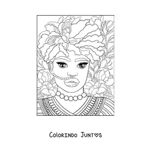 Desenho para colorir de bela mulher africana com adorno de cabeça