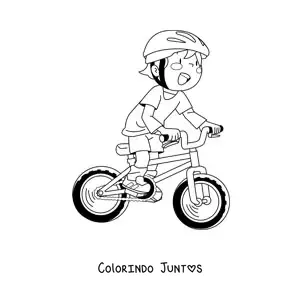 Desenho para colorir de um menino de capacete andando de bicicleta