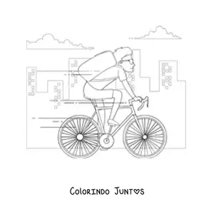 Desenho para colorir de um entregador de bicicleta