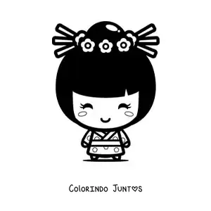Desenho para colorir de menina japonesa kawaii