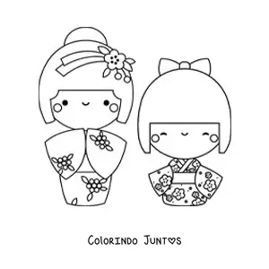 Desenho para colorir de bonecas japonesas kawaii