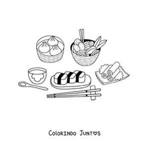 Desenho para colorir de comida japonesa