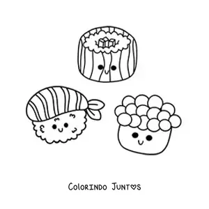 Desenho para colorir de sushi kawaii