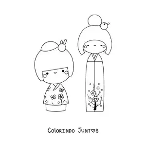 Desenho para colorir de meninas japonesas