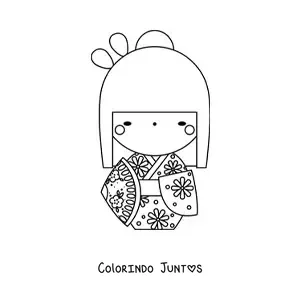 Desenho para colorir de menina japonesa com traje tradicional