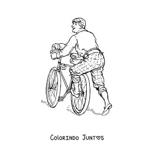 Desenho para colorir de um homem de bicicleta
