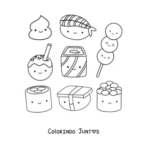 Desenho para colorir de sushi animado