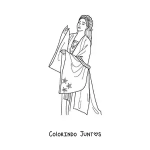 Desenho para colorir de mulher japonesa com quimono