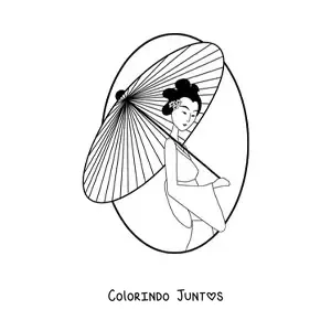 Desenho para colorir de gueixa com sombrinha