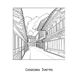 Desenho para colorir de rua japonesa